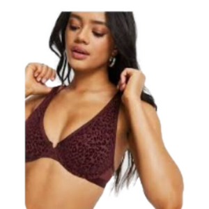 Aerie Comfort Power Bra 32C Burgundy Velvet Animal Print Non Padded Convertible
